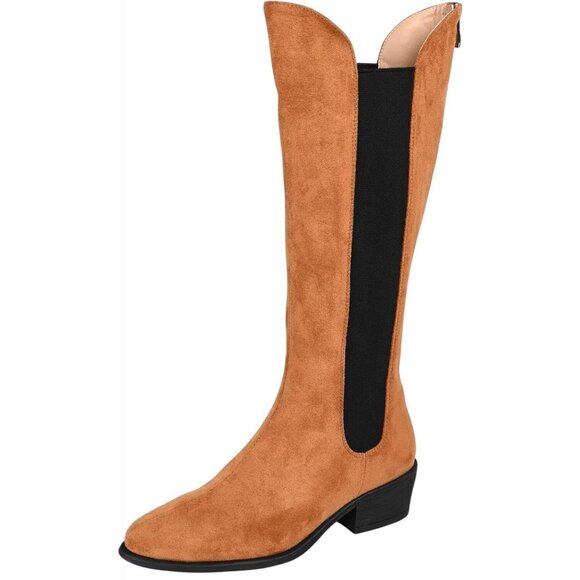 NWT Journee Collection Comfort Foam Stacked Heel Knee High Boots Cognac 7M - Picture 1 of 15